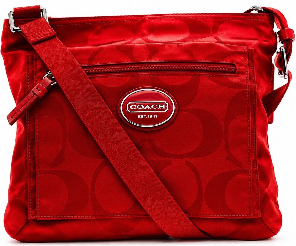 Coach Red Signature Logo Y2K Leather Crossbody Messenger Hand Bag Shoulder Purse